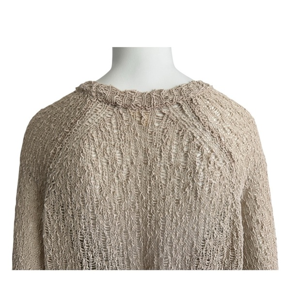 Eileen Fisher Organic Cotton Sweater | Neutral Oatmeal | Open Knit | Women Large - Picture 9 of 12